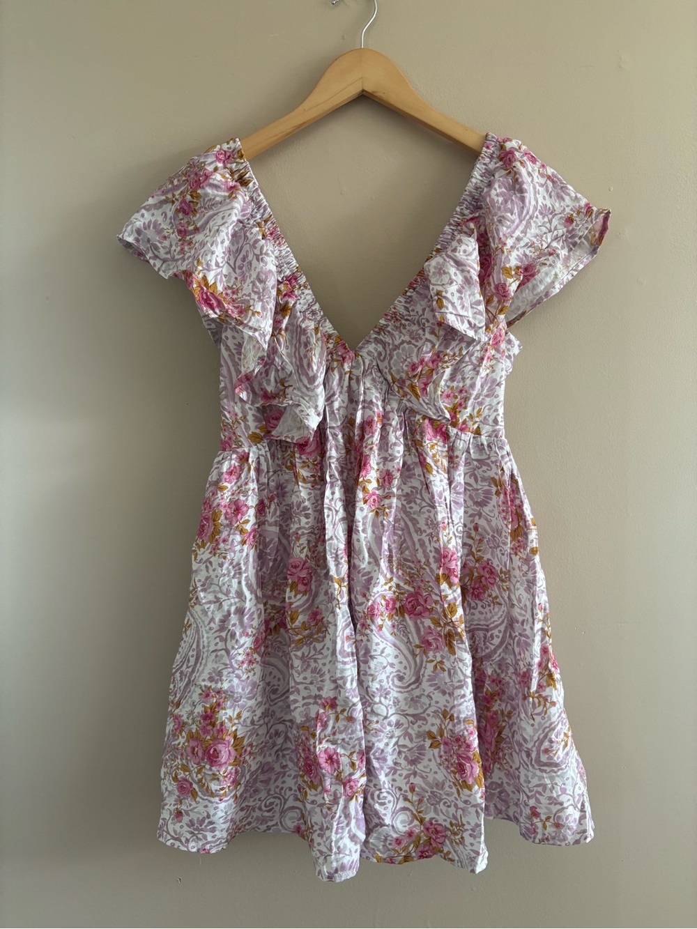 Lulus Kory Lilac Multi Print Flutter Sleeve Mini Dress Size Medium Beach Boho - Picture 3 of 9